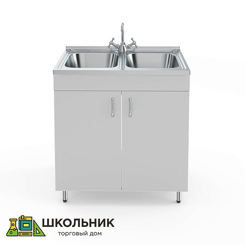 Тумбочка с двойной металлической мойкой и дозатором